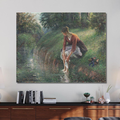 Donna Che Si Bagna I Piedi In Un Ruscello Camille Pissarro cps105 quadro stampato su tela