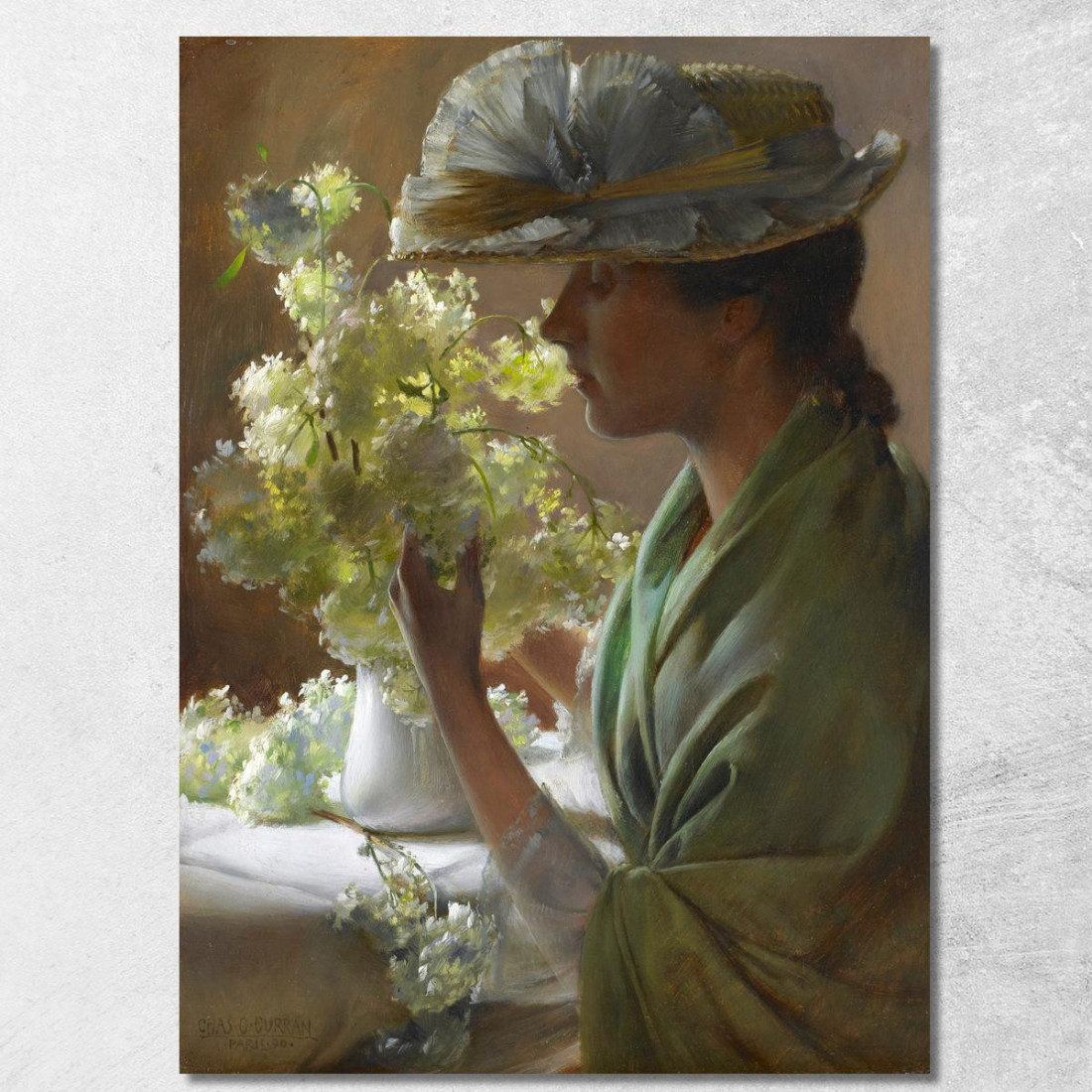 Signora Con Un Mazzo Di Fiori Palle Di Neve Charles Courtney Curran ccc16 quadro stampato su tela