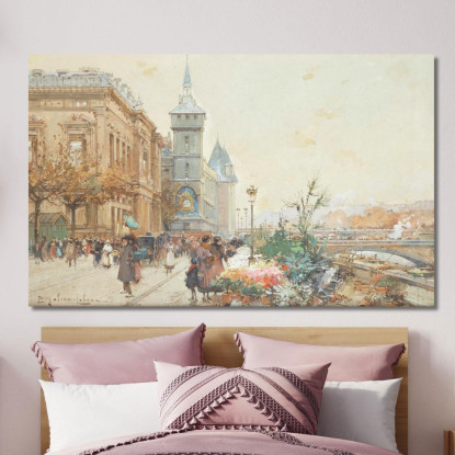 Il Mercato Dei Fiori 2 Eugène Galien-Laloue egl27 quadro stampato su tela