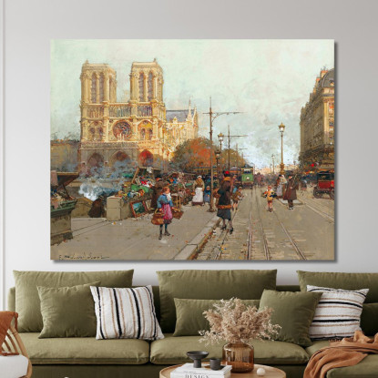 Notre Dame De Paris Vista Dal Quai De Montebello Eugène Galien-Laloue egl45 quadro stampato su tela