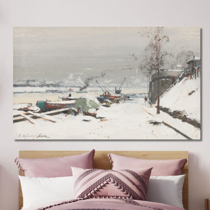 Quai De Bercy Sotto La Neve Eugène Galien-Laloue egl62 quadro stampato su tela