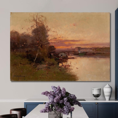 Fiume Al Tramonto Eugène Galien-Laloue egl66 quadro stampato su tela