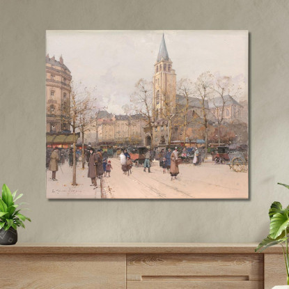 Vista Dei Boulevards A Saint-Germain-Des-Prés Eugène Galien-Laloue egl77 quadro stampato su tela