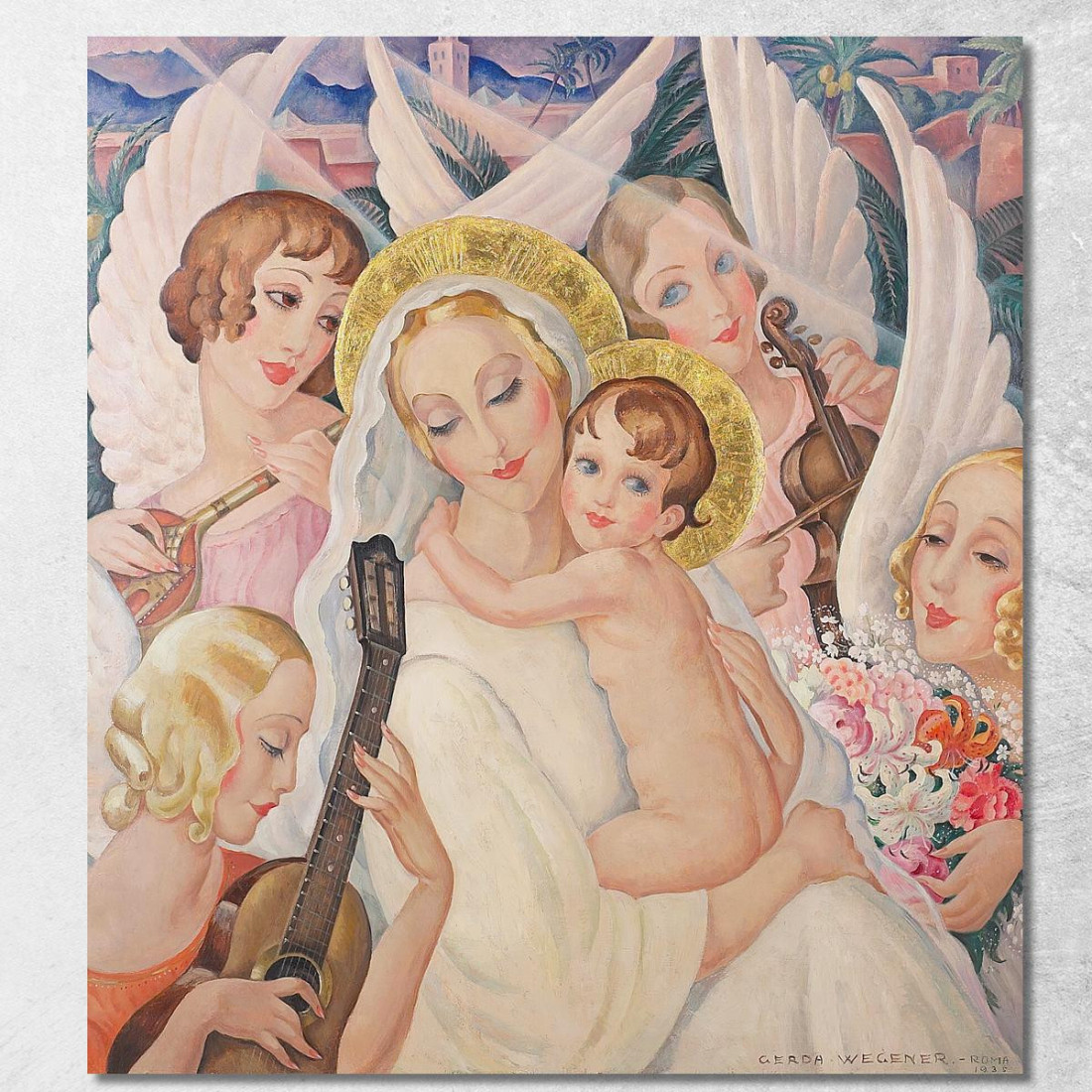 Madonna Col Bambino Circondata Da Angeli Musicanti Gerda Wegener gwg12 quadro stampato su tela Madonna Col Bambino Circondata Da Angeli Musicanti Gerda Wegener gwg12 quadro stampato su tela