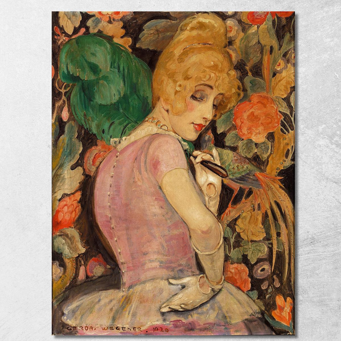Ritratto Di Lili Elbe Con Ventaglio Di Piume Verdi Gerda Wegener gwg18 quadro stampato su tela Ritratto Di Lili Elbe Con Ventaglio Di Piume Verdi Gerda Wegener gwg18 quadro stampato su tela