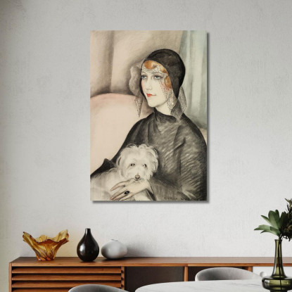 Giovane Donna Con Cappello A Cilindro Nero E Piccolo Cagnolino Bianco Gerda Wegener gwg38 quadro stampato su tela