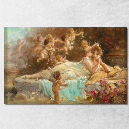 Una Giovane Donna Sdraiata Con Putti Hans Zatzka hzt6 quadro stampato su tela