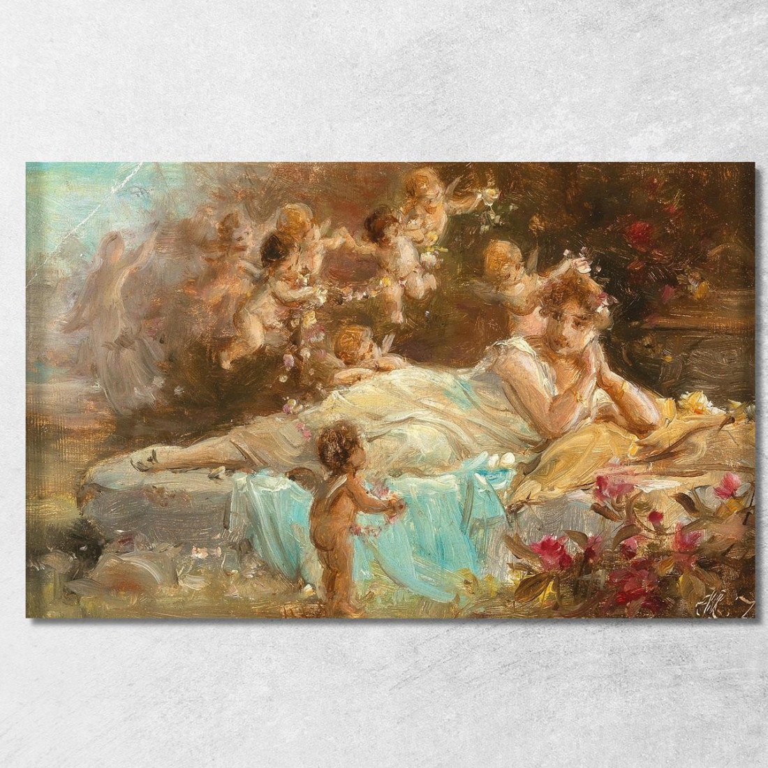 Una Giovane Donna Sdraiata Con Putti Hans Zatzka hzt6 quadro stampato su tela Una Giovane Donna Sdraiata Con Putti Hans Zatzka hzt6 quadro stampato su tela