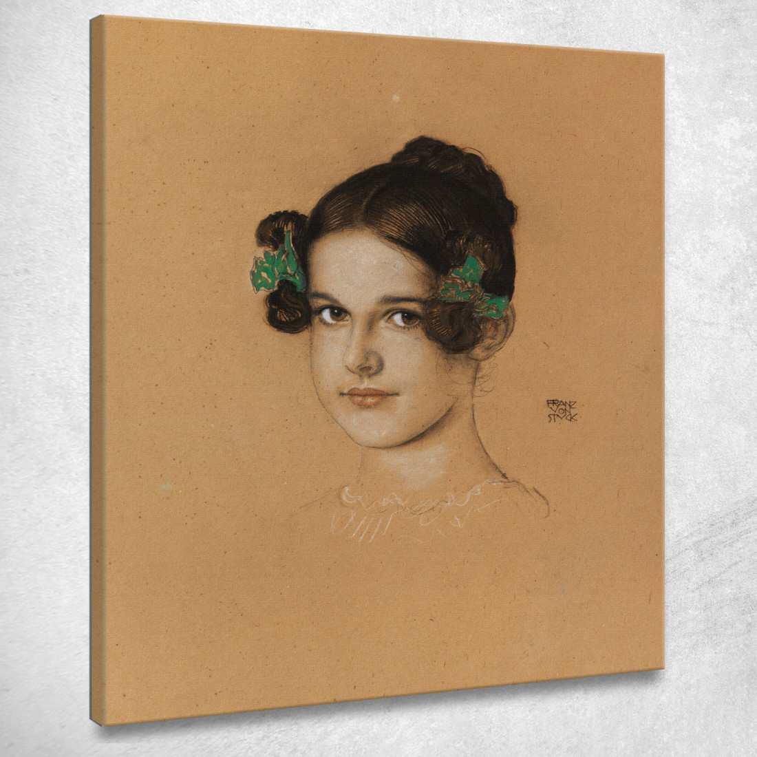 Ritratto Della Figlia Mary Con Nastri Verdi Franz von Stuck fvs11 quadro stampato su tela Ritratto Della Figlia Mary Con Nastri Verdi Franz von Stuck fvs11 quadro stampato su tela