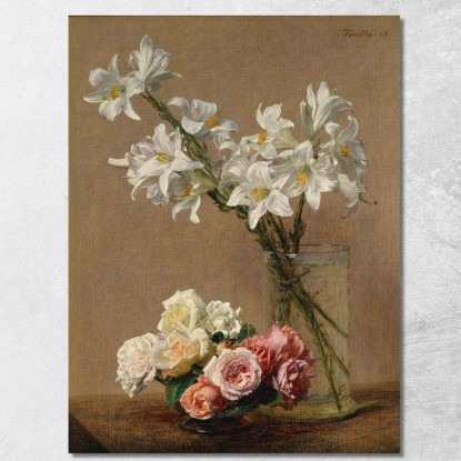 Rose E Gigli Henri Fantin-Latour hft79 quadro stampato su tela