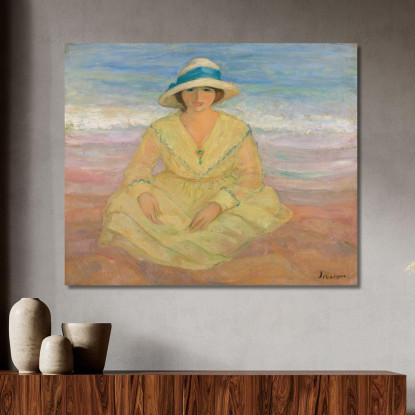 Giovane Ragazza Seduta Sulla Spiaggia Henri Lebasque hlb19 quadro stampato su tela