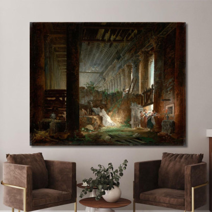 Un Eremita Che Prega Tra Le Rovine Di Un Tempio Romano Hubert Robert hrb9 quadro stampato su tela